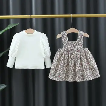 2023 Dieťa Dievča Módne Oblečenie Set sa Flower Šaty+sveter,Deti Jar Jeseň Narodeniny Princezná Šaty, Obleky Deti Vestido