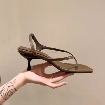 2023 Jar Leto Nové dámske Topánky Strane Kapela Dizajn Pocit Pokuty Vysoké podpätky Originálne Kožené Módne Sandále Ženy
