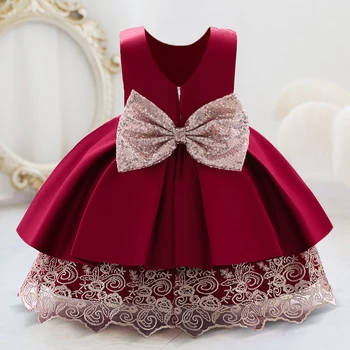 2023 Lete Vintage Výšivky 1 Rok Narodeniny Šaty Pre Dieťa Dievča Oblečenie Krst Luk Princezná Šaty Dievčatá Šaty Party Šaty
