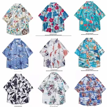 2023 Nové Havajské kvet tričko pánske retro Hong Kong chuť voľný čas voľné port vietor pláži páry krátke rukáv tričko tid