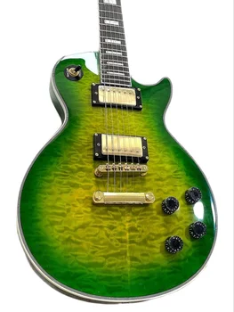 2023 Nové Modely!!! Top Zelený Výbuch Farieb LP Elektrická Gitara, Pevné, Mahagónové Telo S Prešívaný Dyha Javor, Zlatý Hardware