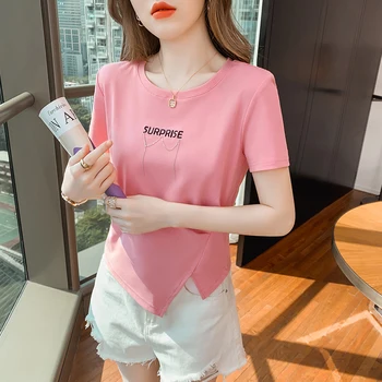 2023 Ženy Písmená Vytlačené T-shirts Lete Nezrovnalosti Top Tees Y2K Oblečenie kórejský Harajuku Vintage O-neck T Shirt Žena Mujer