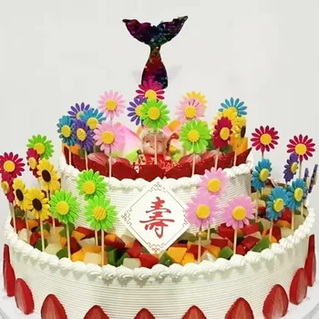 20Pcs Slnečnice Tortu Svadobné Dekorácie Karty Deti kvetín Happy Birthday Party Dezert Tabuľka CupCake Vlajka Pečenie Príslušenstvo