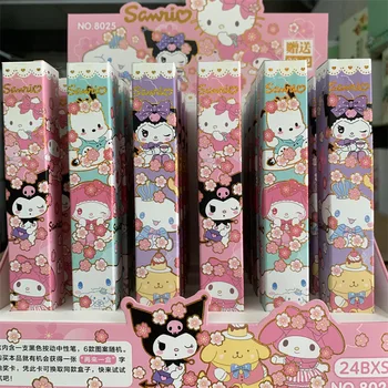 24pcs/box Sanrio Gél Perá Hello Kitty Kuromi Cinnamoroll Roller guličkové Pero, Školské potreby kancelárske potreby Black Stlačte Test Gélové Pero