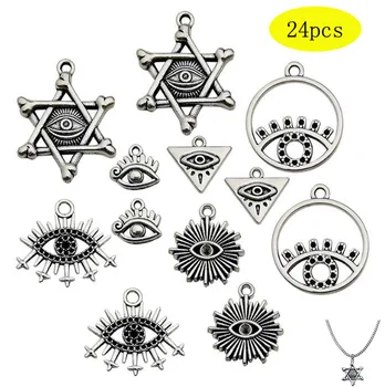 24PCS Eye of Horus zobrazili kľúčové tlačidlá pre Šperky, Takže Strieborné Kovové Prívesky Charms pre Šperky, Takže DIY Príslušenstvo