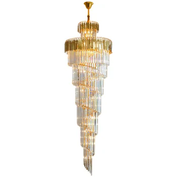 260cm Lustre Svetlo Schodisko Luxusné Špirála Crystal Svietidlo Villa Hotel Dekor Zlatého Vnútorné Osvetlenie Dlho Visí Svetlá