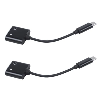 2X Typ C Adaptér Aux Audio Adaptér USB Typu C na 3,5 mm Slúchadlá Adaptér pre Xiao Mi 6 Huawei Bez Konektor(Čierny)