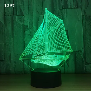 3D Plachtenie, Loď Sea Loď tému LED Lampa 7 Farieb Zmena Ilúzie Nočné Svetlo USB Stôl písací Stôl Výzdoba Osvetlenie Dropship