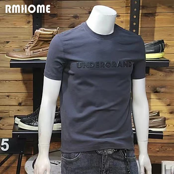 3D Písmeno T-shirt pánske Krátke Rukáv 2023 Letné Nový Podklad Tees Tričko Jednoduchého O-Krku Mercerized Bavlna Módny Trend Oblečenie