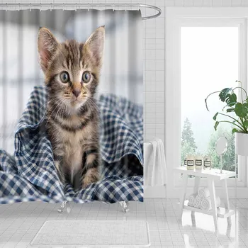 3D Tlač Sprchový Záves Zvieratá vzor Vaňa Obrazovka Polyester Kúpeľňa Dekor S Hákom Sprchové Závesy Kúpeľňových Doplnkov