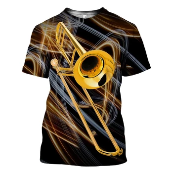 3D vytlačené džezový saxofón gitara, klarinet klasického nástroja krátke rukávy hip-hop Funko Pop ležérne pánske T-shirt