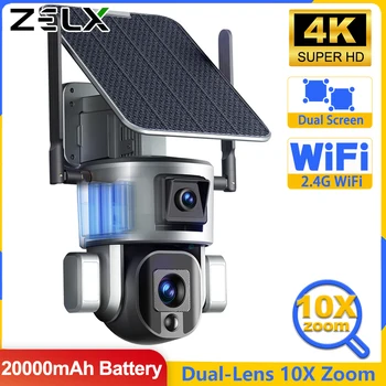4K 8MP Duálny Objektív Solárne Kamery Vonkajšie 10X Zoom Bezdrôtový WiFi Surveillance Camera Floodlight PIR Ľudských Detekcie PTZ Bezpečnostné Cam