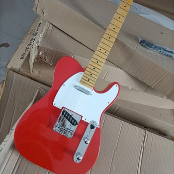 6 Struny Kovové Červené Lipa Elektrická Gitara s Biely Pickguard Javorový Hmatník Prispôsobiteľné