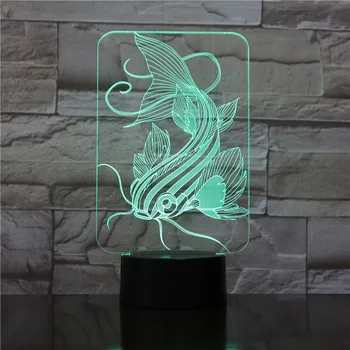 7 Farby Rybolov 3D Lampa USB Nabíjačka Ryby 3D Nočné Svetlo Dotknite sa Tlačidla Diaľkového Ovládania Stolové Lampy, Priateľov, Deti Darček 1733
