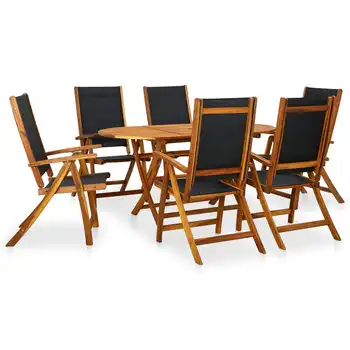7 Kus, Terasa, Jedálenský Set Pevné Agátu drevený jedálenský set sa skladá z 1 oválny stôl a 6 skladacie stoličky