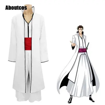 Aboutcos Kostým Anime Bleach Aizen Sousuke Cosplay Jednotné a Výkopu Coats Duté Arrancar Crossplay Unisex Biele Kimono Vyhovuje