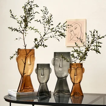 Abstrakt Ľudskú Tvár Váza Transparentné Sklo Kvetinové Vázy Hydroponické Váza Kvetináčov Dekoratívne Domov Decore Obývacej Miestnosti Dekorácie