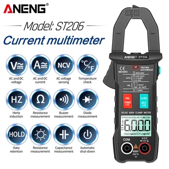 ANENG ST206 Digitálny Multimeter Svorka Meter 6000 počíta True RMS Amp DC/AC Prúd Svorkové meranie dc amperimetro tester voltmeter