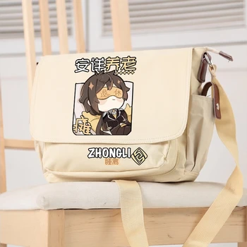 Anime Hry Genshin Vplyv Zhongli Messenger Plátené tašky Cosplay Študent Cestovanie Taška cez Rameno Bežné Taška Vianočné Darčeky