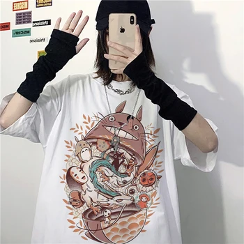 Anime Totoro Ženy T-shirt Harajuku 2023 Letné Krátke Sleeve T Shirt Žena Karikatúra Roztomilý Bežné Tees Dievčatá Y2k Šaty, Topy