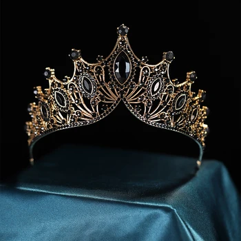 Barokový Classic Black Crown Tiaras Kráľovná Svadba Nevesta pre Ženy a Dievčatá Crystal pokrývku hlavy Vlasy Príslušenstvo