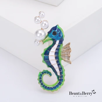 Beaut&Berry Nový dizajn, zliatiny kvapka oleja cartoon seahorse brošňa, roztomilý morského života corsage v Európe a Amerike
