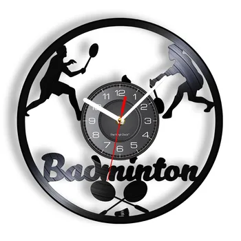Bedminton Moderné Nástenné Hodiny pre Obývacia Izba Badminton Raketa umelecké Diela Čierne Nástenné Hodinky Športové Vinyl Hudba Nahrávanie Nástenné Hodiny
