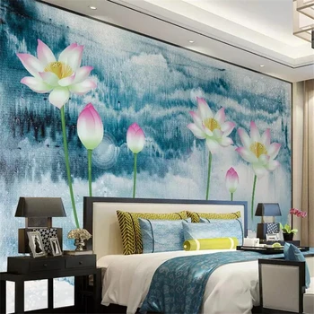 beibehang Moderný minimalistický nová Čínska náladu atrament lotus nástenná maľba pozadia na stenu vlastné veľké nástenné zelená tapeta abstraktných de parede