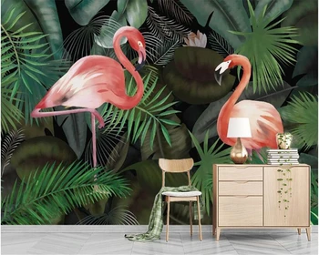 beibehang Nordic osobnosti stereo móde tapety ručne maľované tropickom dažďovom pralese flamingo fresco stenu papiere domova