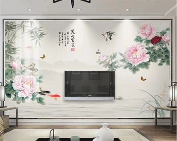 beibehang Vlastné foto tapety Čínsky ručne maľované kvety a vtáky tečúcej vody, aby sa peniaze, TV, gauč tapetu pozadia