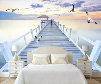beibehang Vlastnú tapetu módne 3d photo nástenná maľba moderný minimalistický súmraku mora most seagull nástenná maľba televízie pozadí wallpape