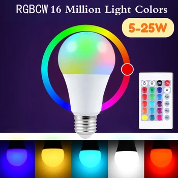 Bezdrôtové Smart Žiarovky Stmievateľné 5-25W E27 RGB+W/WW Farba LED Zmena Lampa Diaľkové Ovládanie E27 Led Svetlá Žiarovka Pre Domáce Dekorácie
