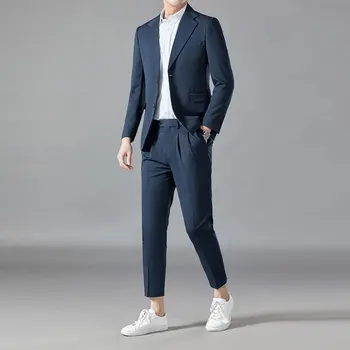 Boutique Svadobný Oblek (vyhovovali + Západnej Nohavice) High-kvalitné Módne Bežné Britský Štýl Trend Pekný Slim Oblek Dva-dielna Sada