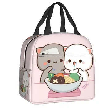 Cartoon Mochi Mačka Broskyňa A Goma Lunch Box Ženy Resuable Nepresakuje Chladnejšie Tepelnej Potravín Izolované Obed Taška Deti V Školskom Veku
