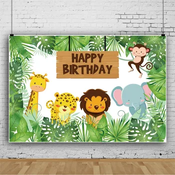 Cartoon Zvieratá Džungle Tému Party Pozadia Happy Birthday Deti Rodinnú Oslavu Foto Pozadia Tabuľky Banner Dekor
