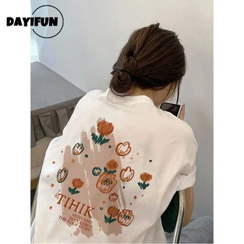 DAYIFUN Bavlna-Krátke rukávy T-shirts Ženy Lete Kawaii Tlačené O-neck Tričko Lady Pevné Voľné Bežné Všestranný Spodnej Topy