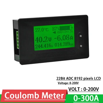 DC 0-200V 300A Voltmeter Ammeter Coulometer Lithium Battery monitor Kapacita MOC ČASU Tester Li-ion Lipo Lifepo4 LTO olovené