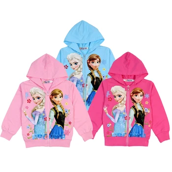 Dievčatá Mrazené Elsa Princezná Bundy na Jar Jeseň Deti Karikatúra Tlače Hoodies Cardigan Topy 4-10 TON Deti Sladké Športové Oblečenie