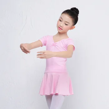 Dievčenské Balet Školenia Oblek Luk Tanečné Šaty Detí s Dlhým Rukávom Ružové Bavlnené detské Gymnastika Tesné Šaty