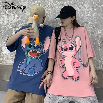 Disney Steh Roztomilé Anime Grafické T-shirt Ženy Pár Letné Voľné Bežné Krátke Rukáv Top Y2k kórejský Hip Hop Móda Streetwear
