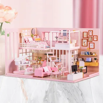 DIY Miniatúrny domček pre bábiky Model Drevený mini Nábytok doll house nádherné dom pre bábiky a darčeky, hračky pre deti dom pre lalek
