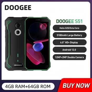 DOOGEE S51 Robustné Vodotesné Smartphony 5180mAh Battery12MP AI Dvojité Fotoaparát Octa Core, 4GB +64GB 6.0 Palcový HD NFC Mobilné Telefóny