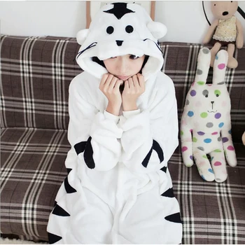 Dospelých Anime Kigurumi Onesies Biely Kostým Pre Ženy Zvierat Zebra Bat Vlk Steh Onepieces Sleepwear Domov Utierky Dievča