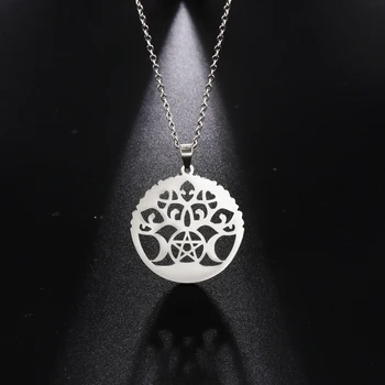 EUEAVAN Vintage Triple Mesiac Bohyne Strom Života Prívesok Náhrdelníky Star Pentagram Náhrdelníky Wiccan Šťastie, Amulet Šperky Darček