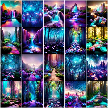 EverShine Diamond Výšivky Aurora Fantasy Krajina Drahokamu Obrázky Celý Set-Diamond Maľovanie Vodopád Lesa Wall Art
