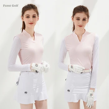 FG Golf Ženy Oblečenie na Jar Ice Hodváb Dlhý Rukáv T-shirt tvaru opaľovací Krém Vrchole Letné Priedušná Tenké Elastické Golfové Tričko