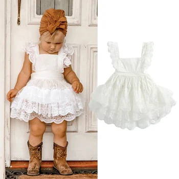 FOCUSNORM 0-4Y Letný Detský Baby Girl Dress Odevy bez Rukávov Backless Pevné Čipky Tutu Princezná Šaty