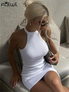FQLWL Sexy Biele bez Rukávov Asymetrie Mixi Šaty Narodeniny Party Oblečenie Pre Ženy 2023 Lete Backless Mimo Rameno Krátke Šaty