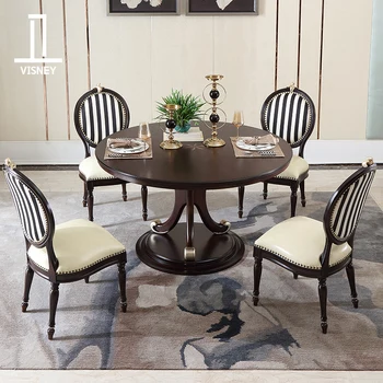 Francúzsky svetlo luxusné masívneho dreva veľký okrúhly jedálenský stôl neo-klasické jedálenské stoličky domov Európskom štýle zmes
