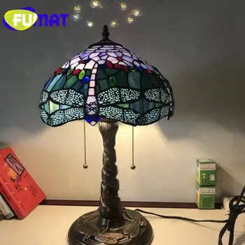 FUMAT Tiffany stolná Lampa vitráže Vintage Style Villa Art Tvorivé Dekoratívne Stolové svietidlo Spálňa Učiť Nočný Stolík lampa
